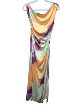 Luxxel Women Drop Shoulder Tie Dyed Style Gathered Waist Side Slit Sz. S